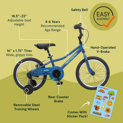 Retrospec Koda - Bicicleta Infantil de 16 Pulgadas con Ruedas de Entrenamiento y características de Seguridad, Bicicleta para Principiantes de Altura Ajustable para niños de 4 a 6 años