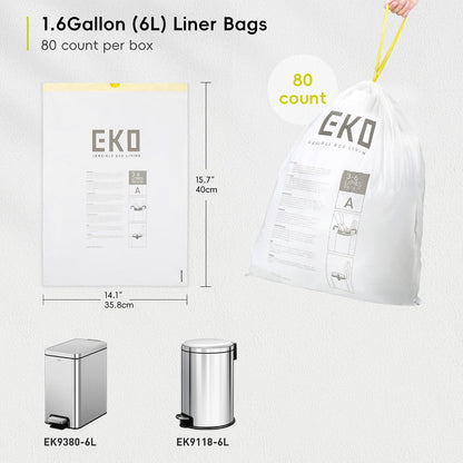 EKO Bolsas de Basura extrafuertes con cordón Tamaño A. 3-6 Litros. 80 unidades.