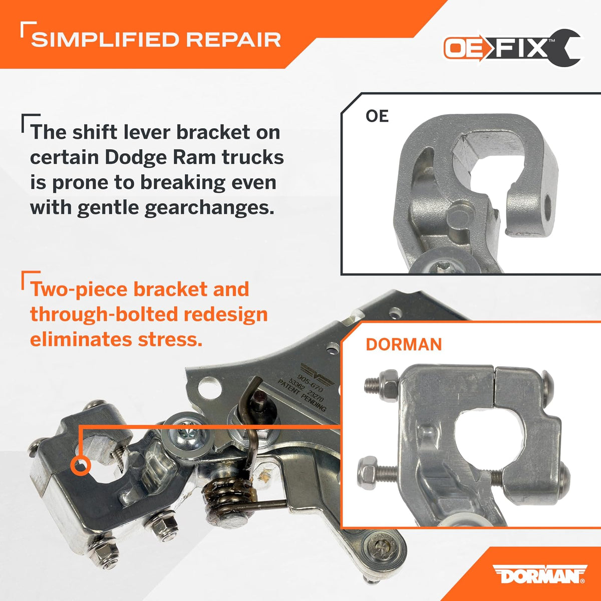 Dorman 905-671 Soporte de cambio de cambios patentado de transmisión compatible con modelos selectos Dodge/Ram (OE FIX)