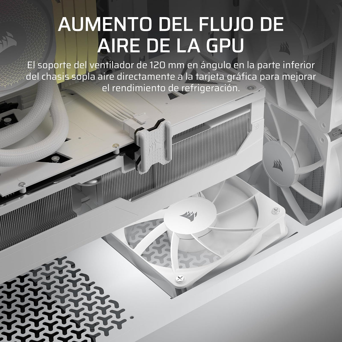 Corsair 3200D RS Caja para PC Semitorre – Blanco | 3 Ventiladores RS120 PWM Incluidos, Brazo Anticaída GPU, ASUS BTF, MSI Project Zero, Gigabyte Project Stealth