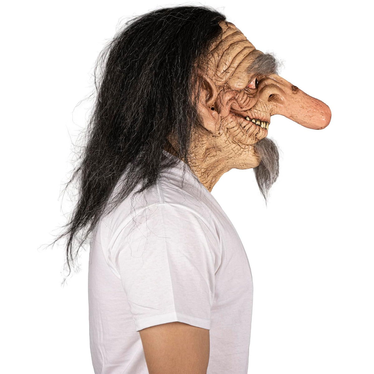 Ghoulish Productions Máscara Funny Troll con Cuello de Látex – Máscara Realista de Duende Viejo con Nariz Grande y Cabello Largo Pintada a Mano – Ideal para Halloween, Disfraces y Coleccionistas