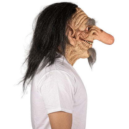 Ghoulish Productions Máscara Funny Troll con Cuello de Látex – Máscara Realista de Duende Viejo con Nariz Grande y Cabello Largo Pintada a Mano – Ideal para Halloween, Disfraces y Coleccionistas