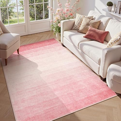 Wonnitar - Alfombra Moderna Lavable Degradado, 5 x 7 Pulgadas, Color Rosa Claro para Sala de Estar, alfombras abstractas Antideslizantes Color Rosa para recámara y niñas, Alfombra Suave y Grande para