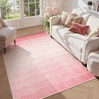 Wonnitar - Alfombra Moderna Lavable Degradado, 5 x 7 Pulgadas, Color Rosa Claro para Sala de Estar, alfombras abstractas Antideslizantes Color Rosa para recámara y niñas, Alfombra Suave y Grande para
