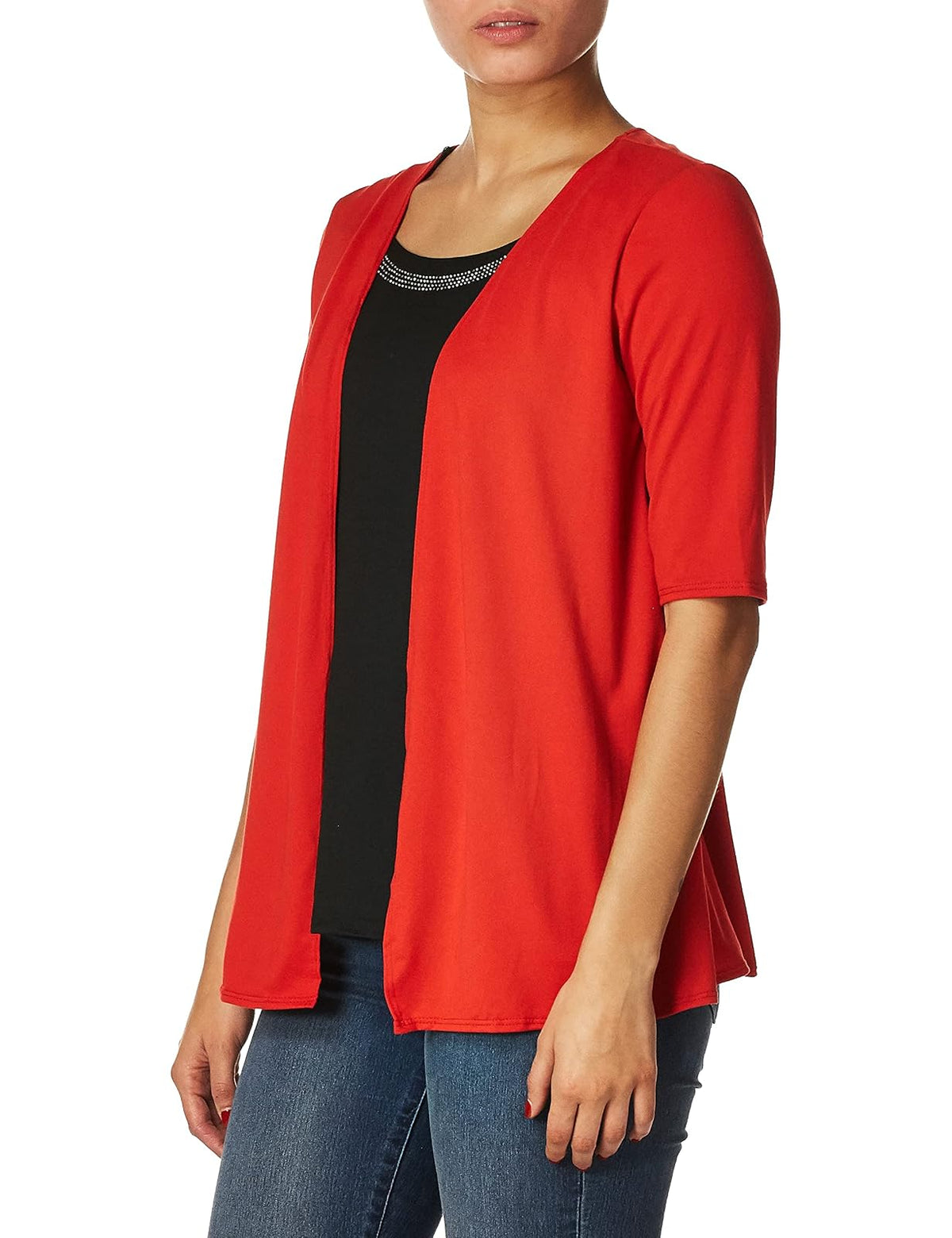 Star Vixen Elbow Sleeve 2fer with 4-Row Stud Trim Detail PlayeraMujer