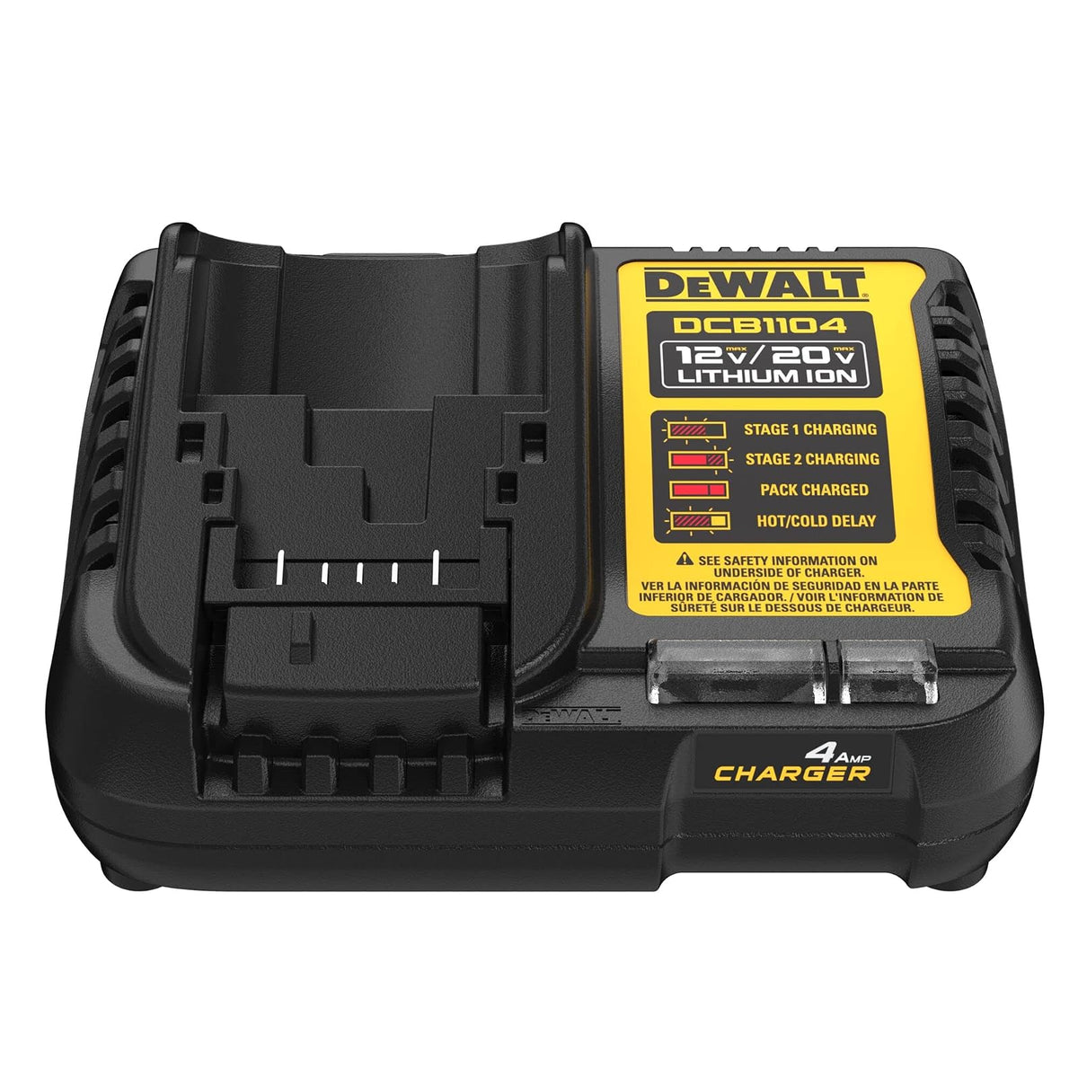 DEWALT - Cargador de batería de Iones de Litio de 12 V MAX/20 V MAX, 4 amperios, Impermeable (DCB1104)