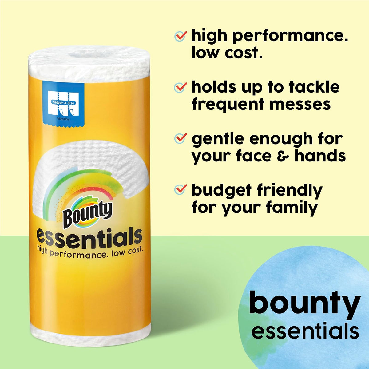 Bounty Essentials - Toallas de papel seleccionadas, color blanco, 2 rollos triples = 6 rollos regulares