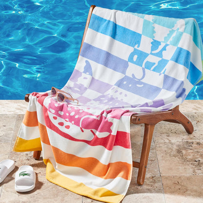 Lacoste Toalla de Playa Grande 100% algodón, Ultra Absorbente y de Secado rápido, Lavable a máquina, cocodrilo a Rayas, 36 Pulgadas de Ancho x 72 Pulgadas de Largo