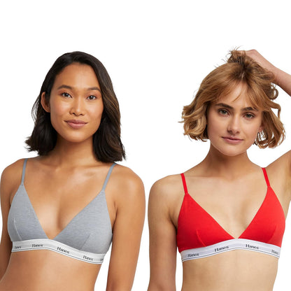 Hanes Originals Bralette Triangular, Paquete de 2 - Shelton Red - Concrete Heather - XS