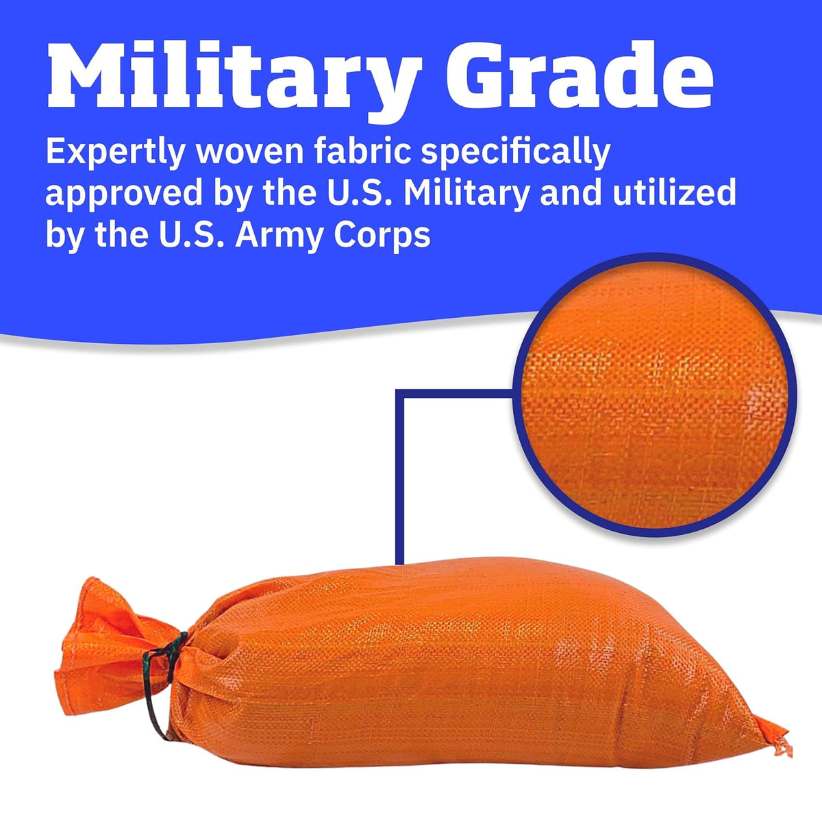 DURASACK Bolsas de arena resistentes con cuerdas de corbata, bolsas de arena de polipropileno tejidas vacías para control de inundaciones con 1600 horas de protección UV, capacidad de 50 libras, 14 x