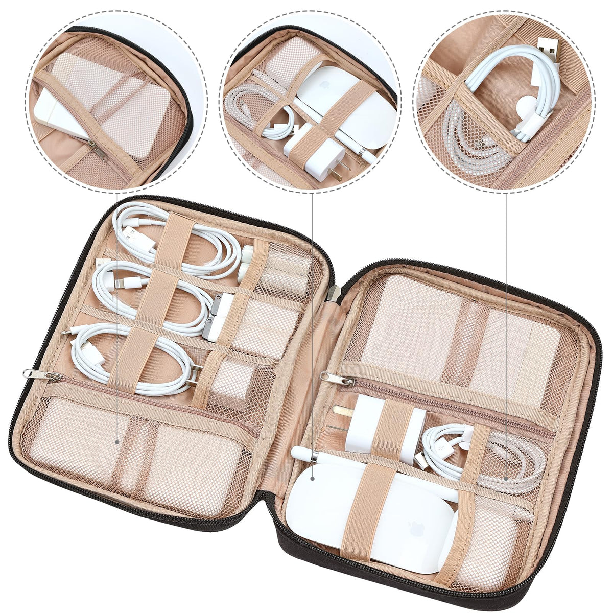 NISHEL - Funda organizadora de cable de viaje, bolsa electrónica Tech, esencial para cargador, cable, teléfono, disco duro, USB, tarjeta SD