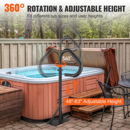VEVOR Pasamanos Lateral para Spa 54,2x37x160 cm Pasamanos de Jacuzzi Giratorio de 360​​​​° Altura Ajustable 122,92-160 cm Carga 272 kg Base de Montaje Deslizante de Aluminio Antioxidante para Bañera