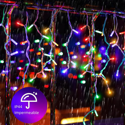 Luces Navideñas Cascada de Luces led -Luces de Navidad 9M 500LED IP44 Serie de Cascada led con 8 Modos de Iluminación Luz cascada Navidad Decorativas. (9M 500LED, Multicolor)