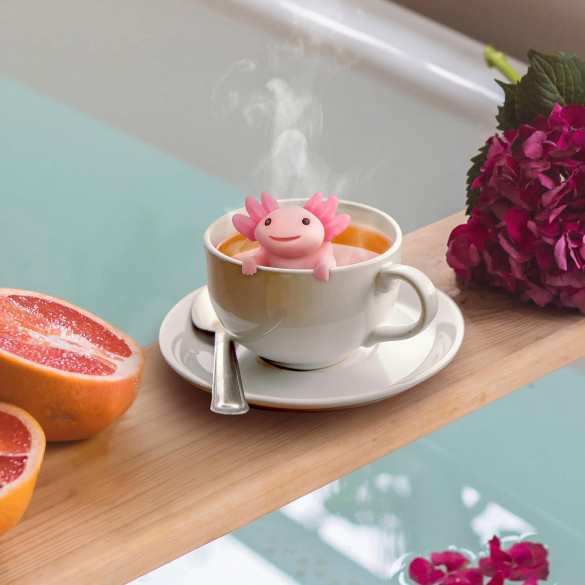 Fred RELAXOLOTL - Infusor de té auténtico, bonito diseño de axolotl, para té de hojas sueltas, silicona flexible, fácil de limpiar, regalo divertido para los amantes del té, dispositivo de cocina