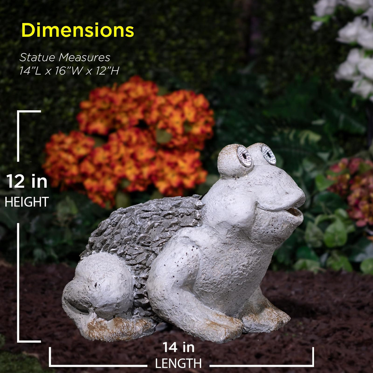 Alpine Corporation 12" Tall Outdoor Solar Powered Frog Yard Statue with LED Lights, Gray