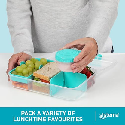 Sistema® Bento Create To Go™ - Contenedor de almacenamiento de alimentos de 1.4 L, caja bento con tapa y divisores, paquete de 2, verde azulado menta