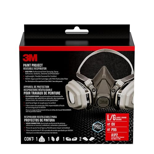 3M Respirador P95 Proyecto Pintura 6311 Grande | OV/P95, aprobado NIOSH, 2 cartuchos 6001, 2 filtros 5P71, uso profesional