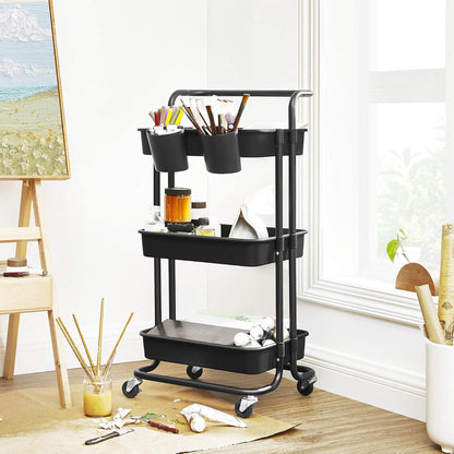 SONGMICS Carrito de Almacenamiento de 3 Niveles con Ruedas y Frenos Negro 13.2x16.4x34 Inches