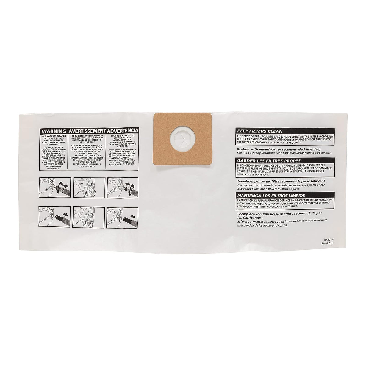 Shop-Vac 9066900 Bolsas de filtro desechables, se ajustan a tanques de 3 galones, ideales para recogida en seco, materiales no peligrosos, compatibles con modelos de 3 galones de Shop-Vac, (3 unidades