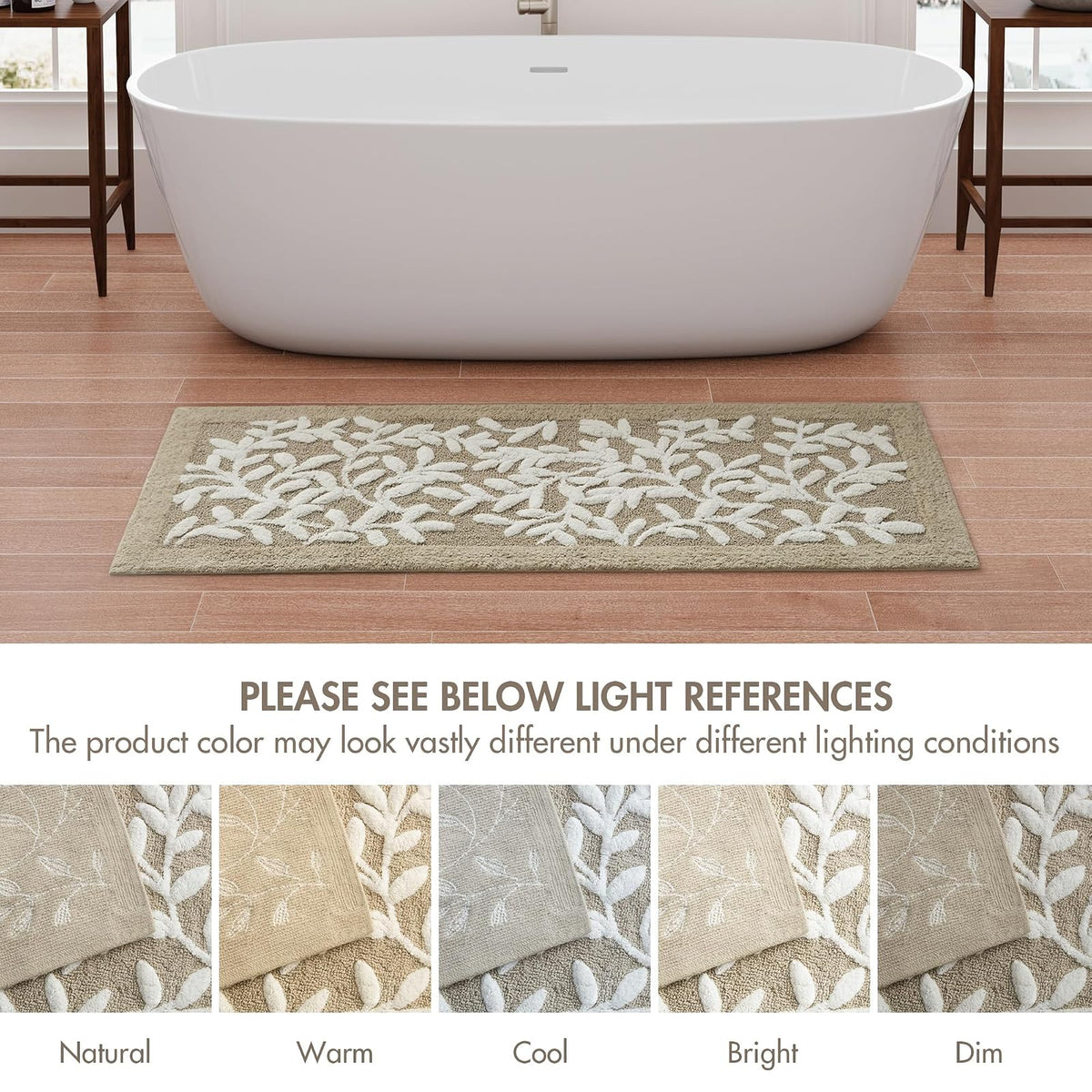 Madison Park Serene - Alfombra de baño 100% algodón, diseño de Hojas Florales de Alta y Baja, Lujosa Alfombra de baño de Pelo Medio, Absorbente, Secado rápido, decoración de Ducha, 21 x 34 Pulgadas,