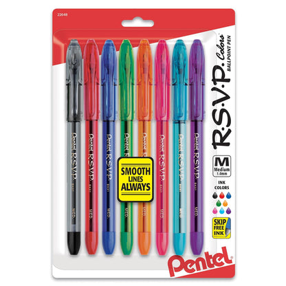 Pentel R.S.V.P. Bolígrafo Punto Medio, Colores Surtidos - 8 Unidad (Paquete de 1)
