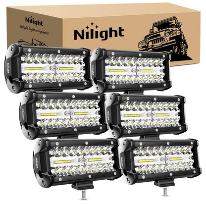 Nilight Barra de Luz LED 6.5 Pulgadas 120 W para Todoterreno - 6 barras de luz LED de 6.5 pulgadas