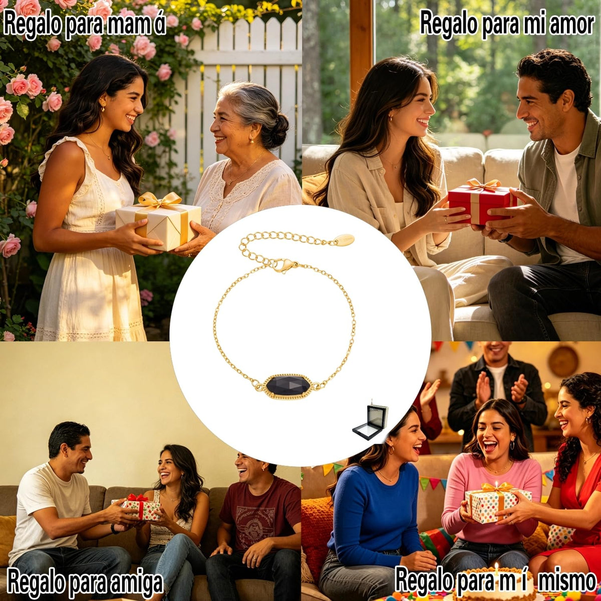 XYPHIELLE Pulsera de Piedra Natural Negra para Mujer, Cadena Ajustable con Dije de Protección, Joyería Elegante de 15+5cm, Regalo de Fuerza y Estilo