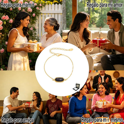 XYPHIELLE Pulsera de Piedra Natural Negra para Mujer, Cadena Ajustable con Dije de Protección, Joyería Elegante de 15+5cm, Regalo de Fuerza y Estilo