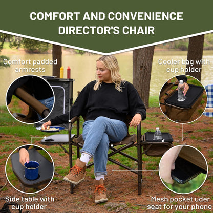 Timber Ridge - Silla Plegable de Camping con Bolsa refrigeradora, Silla de Director Plegable con Mesa Auxiliar para Adultos, sillas de Campamento para Exteriores, césped, Deportes, Pesca, soporta 300
