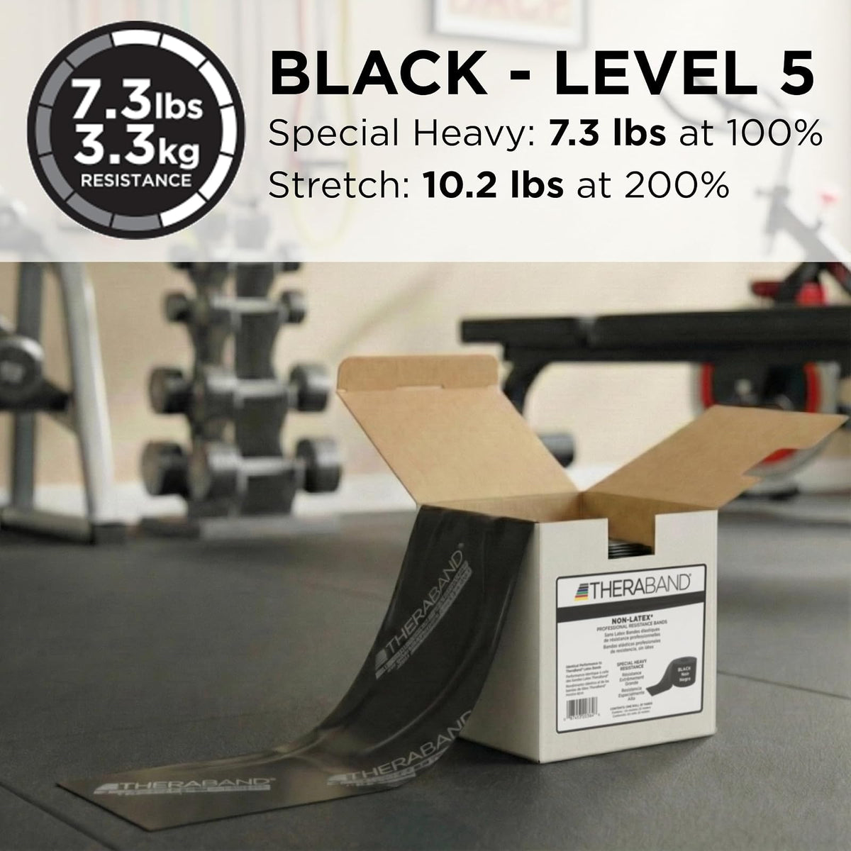 Thera-Band Special 25 Yard-Latex Free Bands, Black | Banda elástica de resistencia para ejercicio, entrenamiento de fuerza, estiramiento y fisioterapia