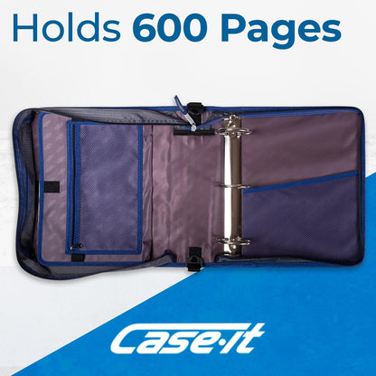 Case it - Carpeta con cierre, junta tórica de 3 pulgadas, archivo expandible y correa de hombro y asa, D-146-P, margarita, azul claro