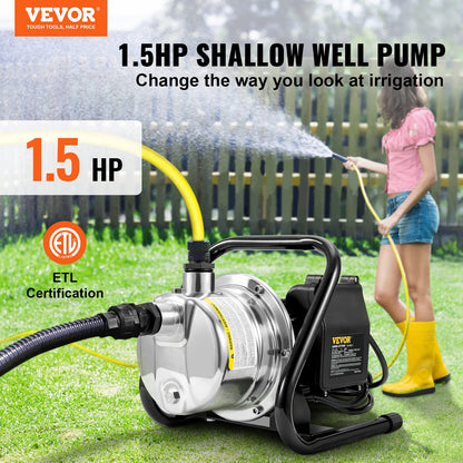 VEVOR Bomba de pozo poco profundo Bomba de chorro de agua portátil para jardín 1.5HP 1200GPH Cabeza de 164 pies