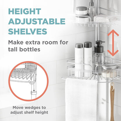 Zenna Home - Soporte de ducha con barra de tensión, sistema de almacenamiento de ducha ajustable en esquinas, con 4 cestas y barra de toallas integrada, solución de organización de baño, 60 a 97