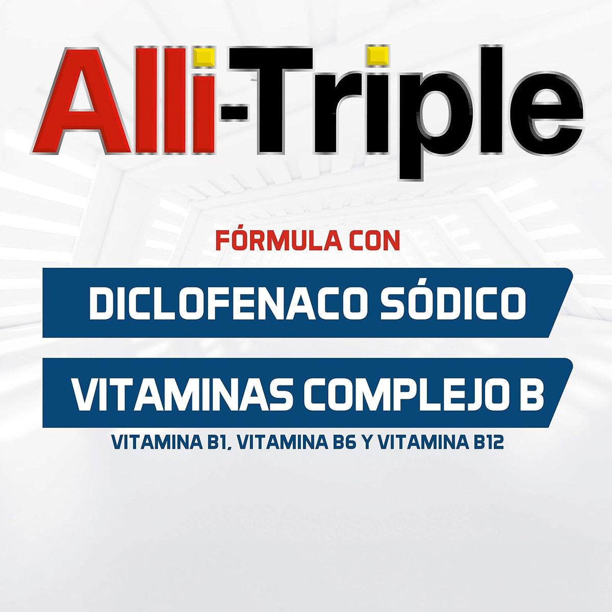 Alliviax ALLITRIPLE Alivio triple: ciática, lumbar y cervical, Alivia el dolor e inflamación de músculos, articulaciones y fibras nerviosas, con diclofenaco y complejo b, Caja con 20 tabletas
