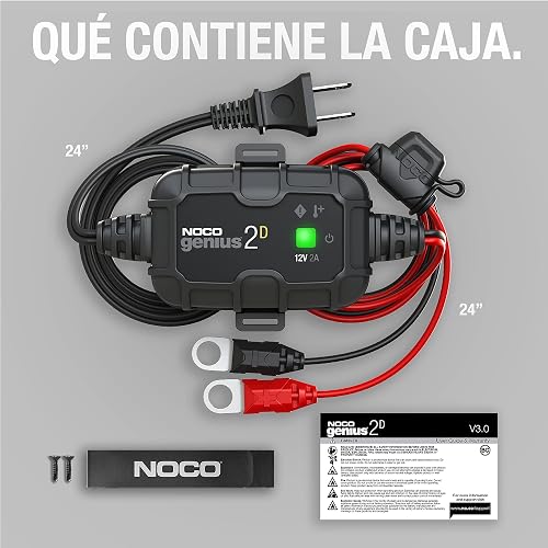 NOCO GENIUS2D: Cargador Inteligente 12V 2A – Mantenedor automático, Cargador Lento y desulfatador de Montaje Directo con protección contra sobrecarga y compensación térmica – para batería de Plomo