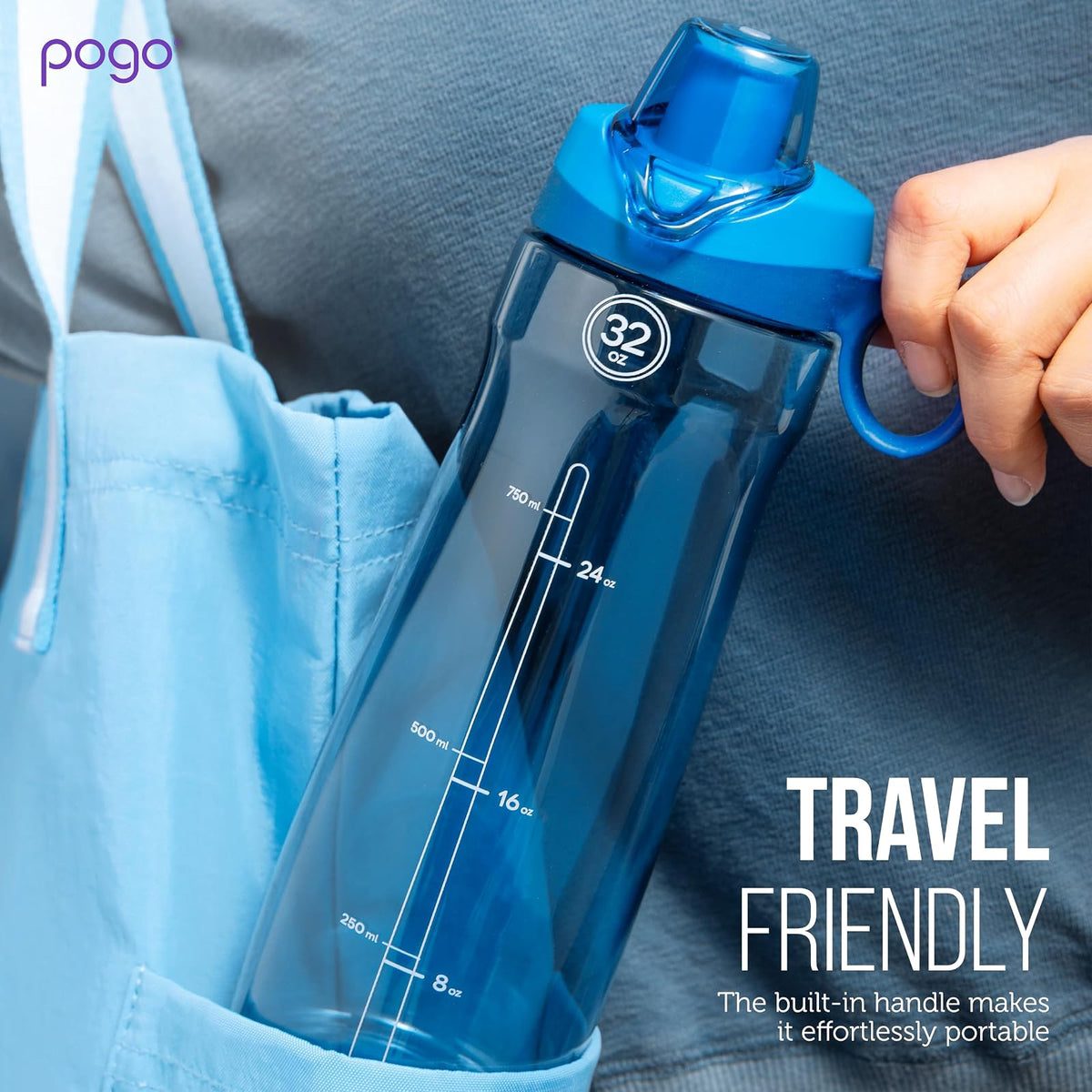 Pogo Botella de Agua con Tapa deslizable, de plástico sin BPA, 532.32 ml