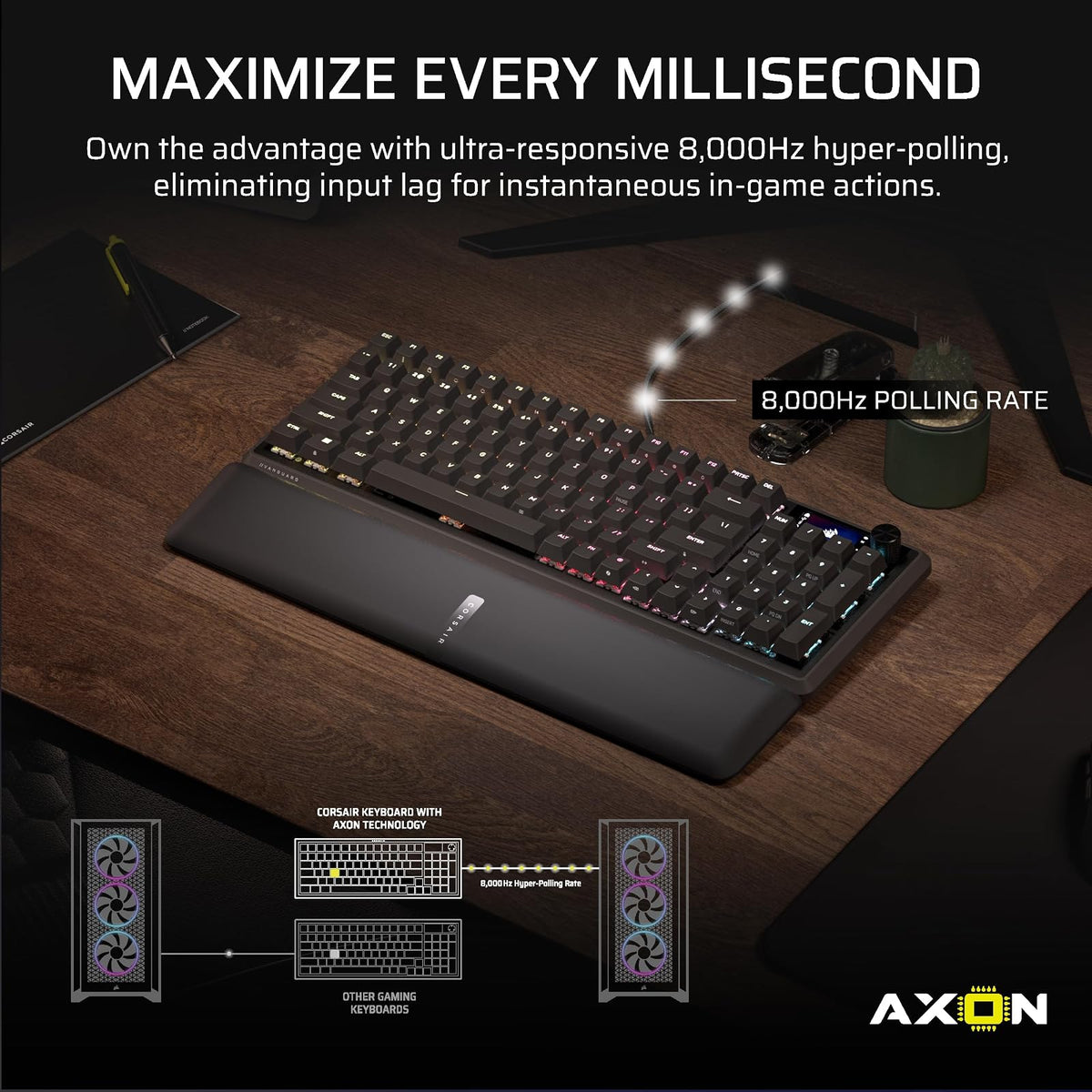 Corsair Vanguard 96 Teclado mecánico para juegos con cable – 96% diseño, interruptores lineales de plasma MLX, sondeo de 8000 Hz, visualización LCD, cubierta de flujo virtual, teclas G, SOCD Flashtap
