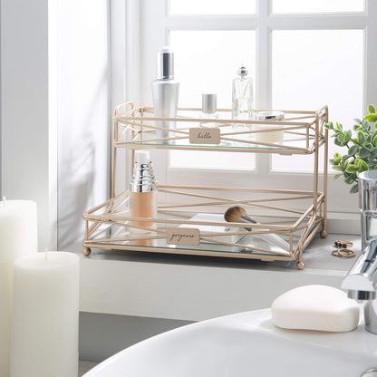 Home Details Detalles del hogar con Espejo, Perfecto para perfumes, Joyas, Maquillaje, Organizador de cosméticos, decoración Elegante en Oro Rosa de 2 Niveles
