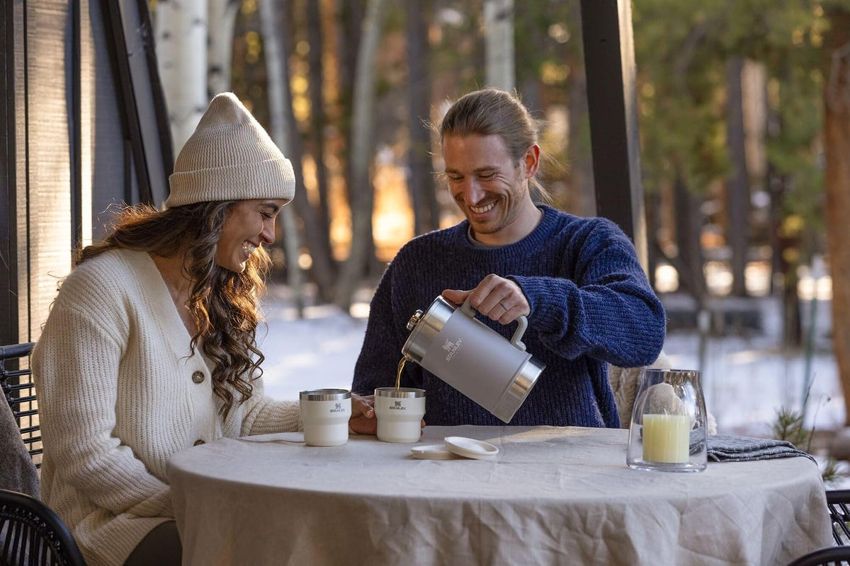 Stanley - Taza apilable para Campamento de 10 onzas, Tapa a presión, para café, té y Bebidas, Taza de café aislada de Acero Inoxidable, sin BPA, Ceniza