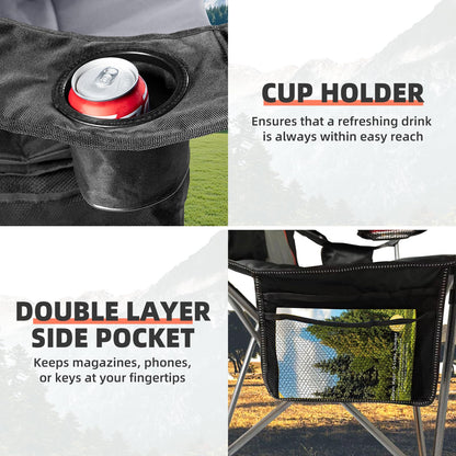 Foristrail - Juego de 2 sillas Plegables para Acampar para Adultos, Respaldo Alto Acolchado para Exteriores con Soporte Lumbar y Soporte para Tazas, Juego de sillas de Camping portátiles Resistentes