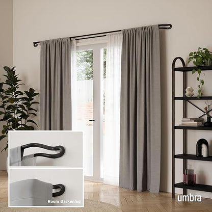 Umbra Midnight Cortinero Doble Ajustable para Cortinas Blackout y Oscurecer Habitación, 107-305 cm, Incluye Accesorios de Instalación, Negro