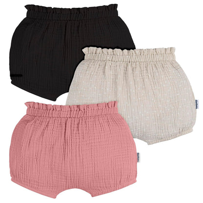 Gerber Paquete de 3 Pantalones Cortos de Burbujas Pantalones Cortos de vestirBebé-Niñas - 12 Meses - Negro - Punto - Rosa