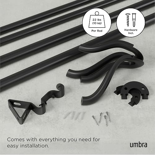 Umbra Midnight Cortinero Doble Ajustable para Cortinas Blackout y Oscurecer Habitación, 107-305 cm, Incluye Accesorios de Instalación, Negro