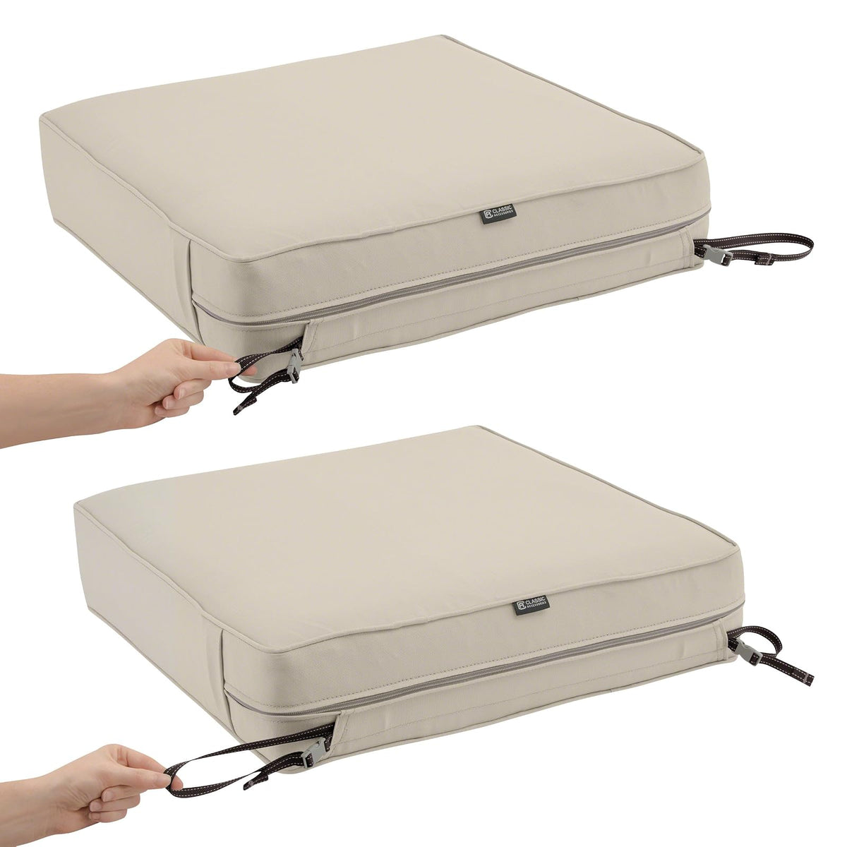 Classic Accessories Montlake - Funda de cojín para asiento de patio, Beige antiguo, 25" x 25" x 5" thick