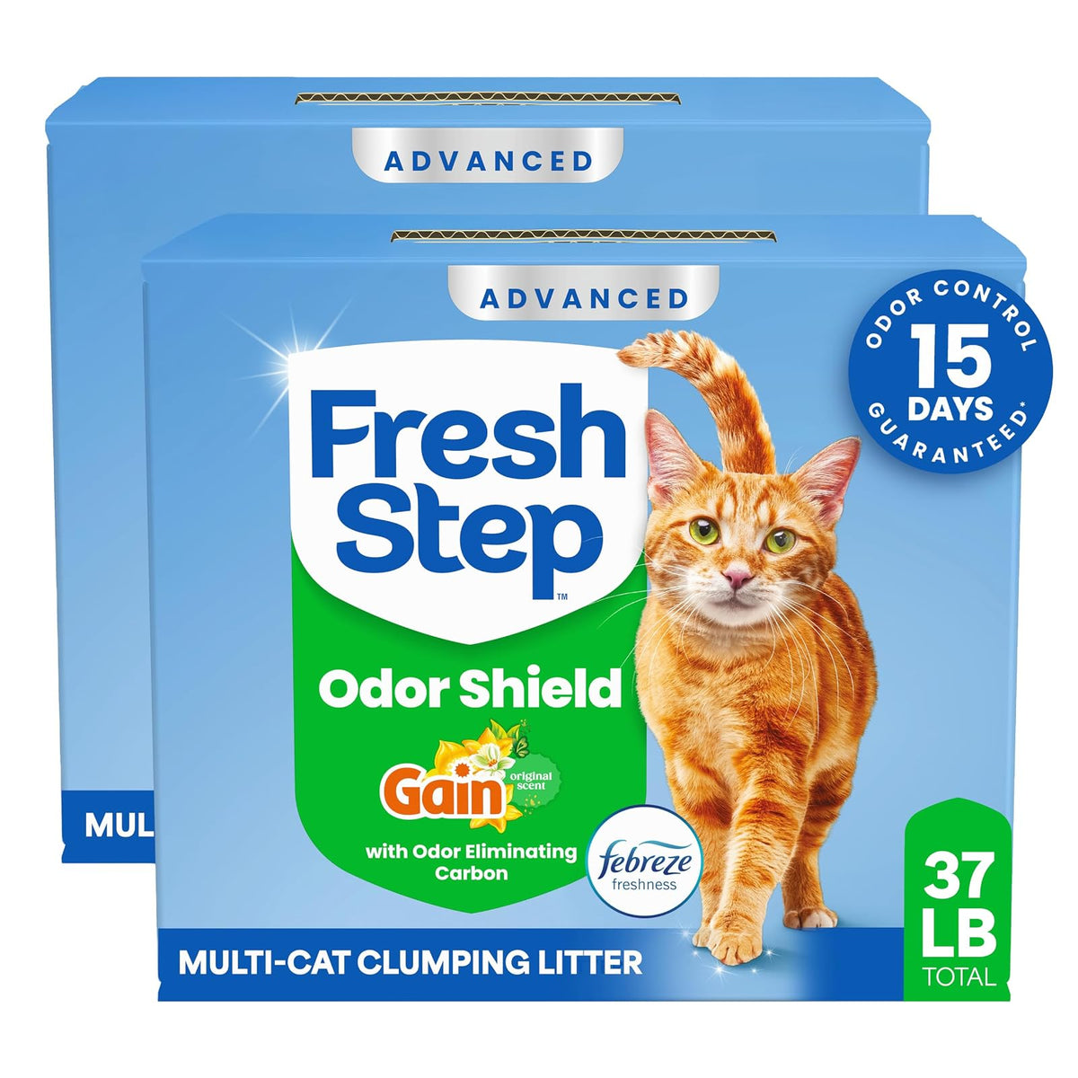 Fresh Step Arena Avanzada para Gatos, Arena para Gatos, 99.9% Libre de Polvo, Ganancia de Olor, Total de 36 Libras (2 Paquetes de Cajas de 18 Libras)