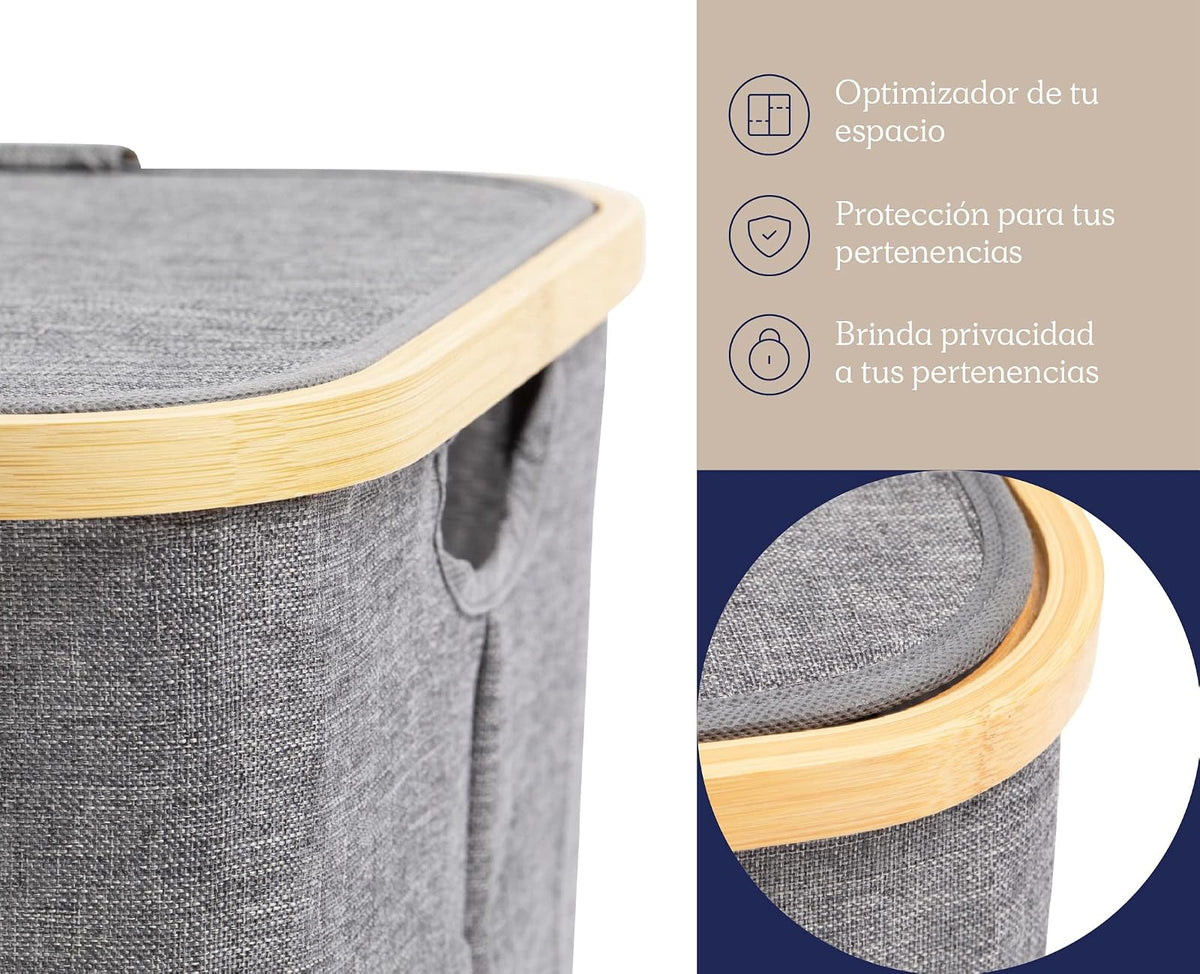 Homeware Cesto Rectangular Multifuncional Marca, Organizador Plegable de Poliéster y Bambú, Diseño Elegante, Tapa de Protección y Asas, Adaptable para Cualquier Área del Hogar, Interior o Exterior