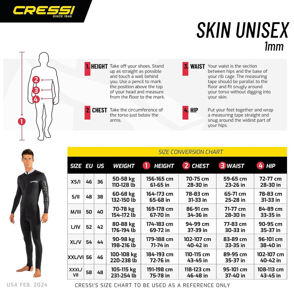Cressi Skin - Traje Completo versátil para Adultos para Deportes acuáticos, Calidez y protección Solar