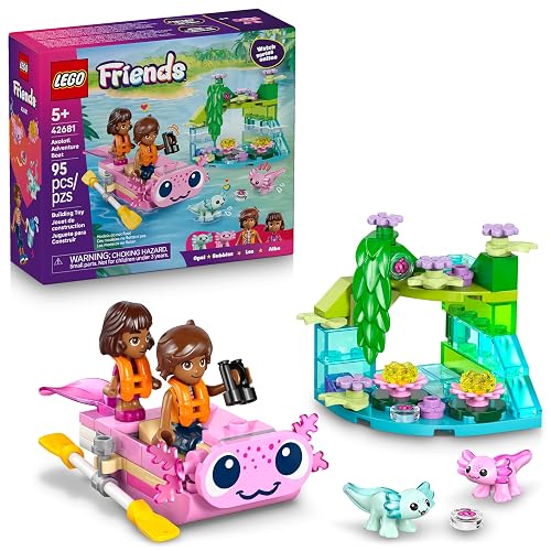 LEGO Friends Aventuras en el Barco-Ajolote – 1 Minipersonaje, 1 Micropersonaje, 2 Ajolotes de Juguete – Juego Simbólico con Minibarco y Chalecos Salvavidas – Desde 5 Años – 42681
