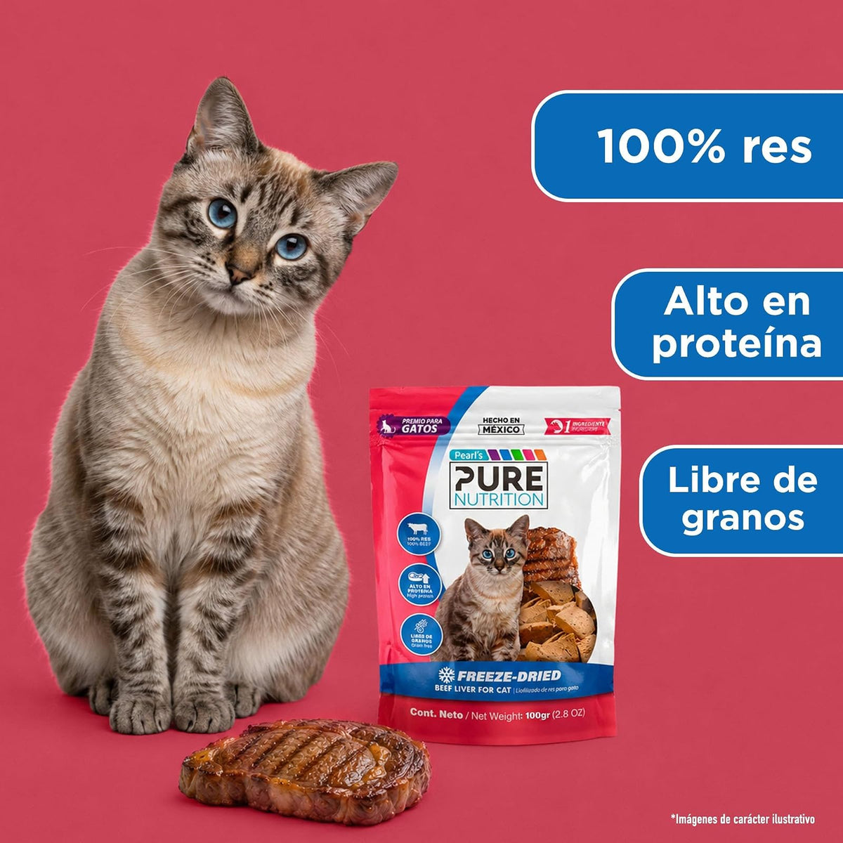 CAMPI, Premios para Gato, Hígado de Res Liofilizado Pearl's Pure Nutrition, 100% Natural, Contienen 63% de Proteína, 100 g