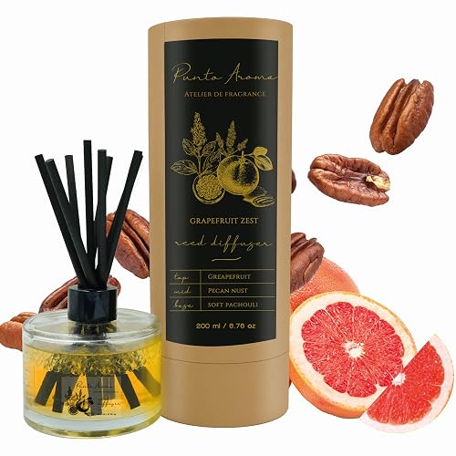 Punto Aroma - Reed Diffuser - Aromatizante de Ambiente - 15.5 cm de Altura - Ideal para Salas recámaras baños spas y oficinas - Fragancia Grapefruit Zest